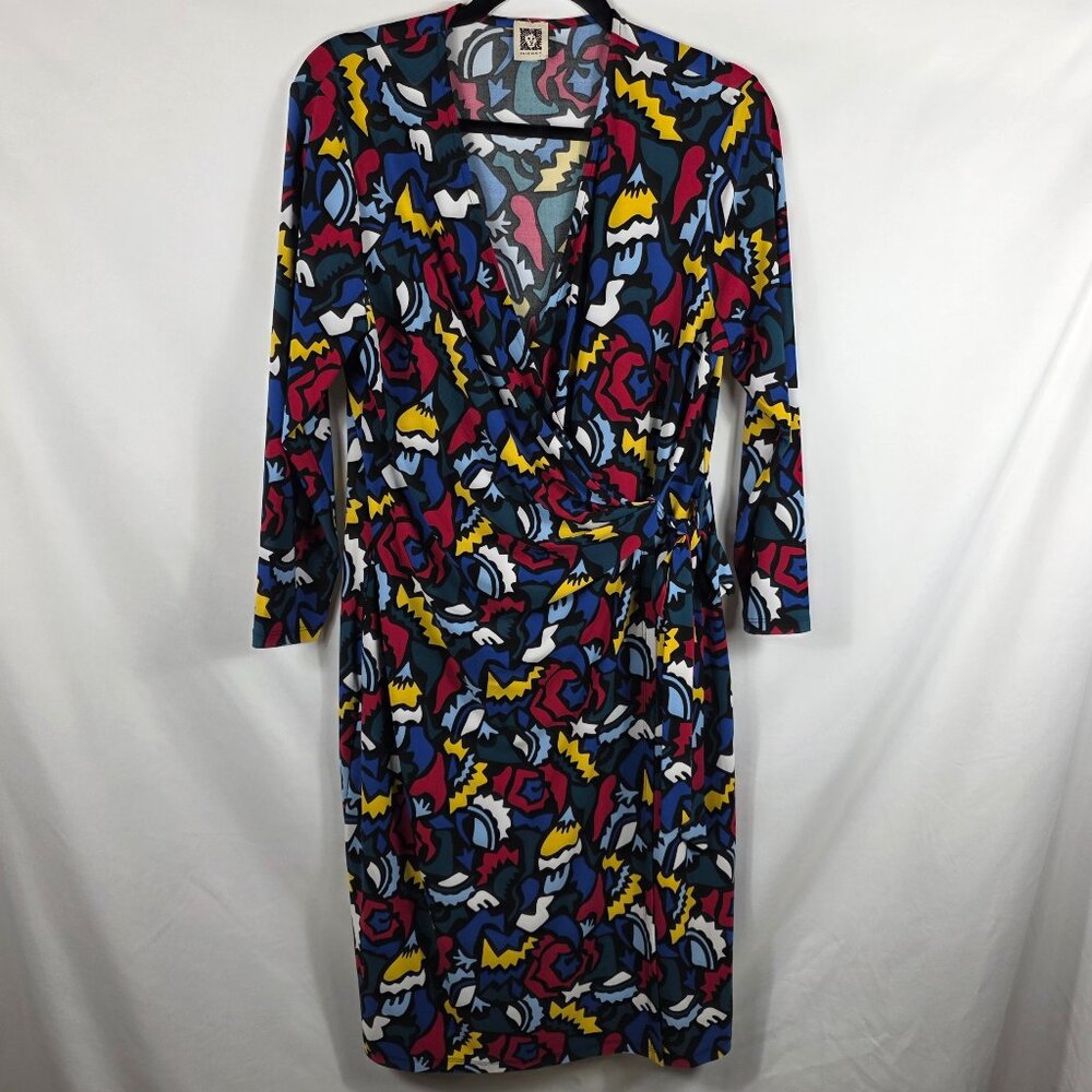 Anne Klein Wrap Dress Women's Size Medium Bright Multicolored Geometric Print